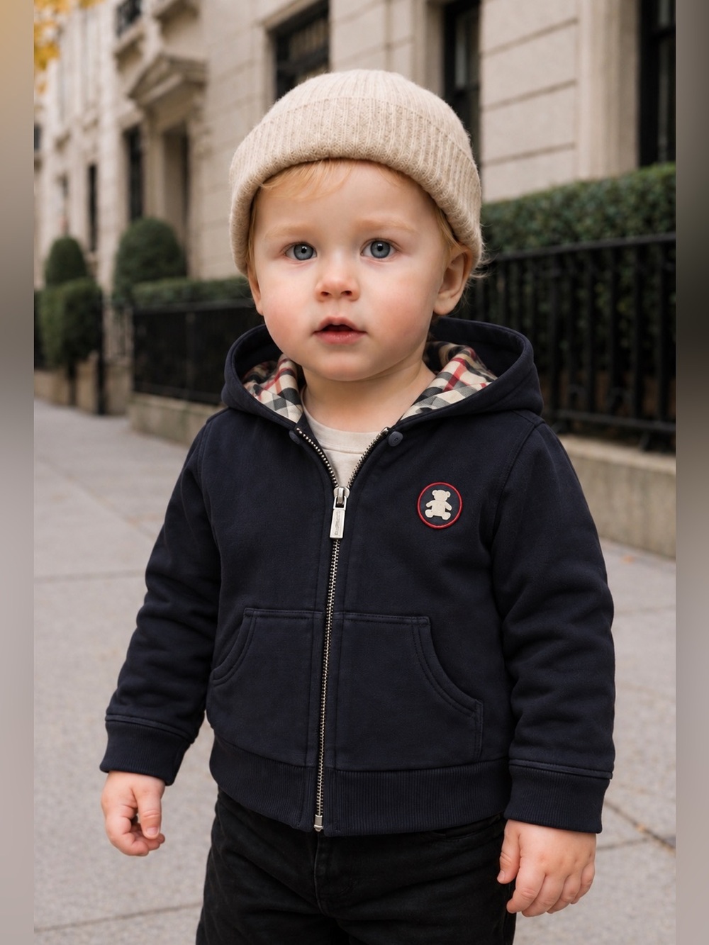 Burberry Boys Pearcy Checkered Logo Zipper Long Sleeve Hoodie Jacket Zip Up